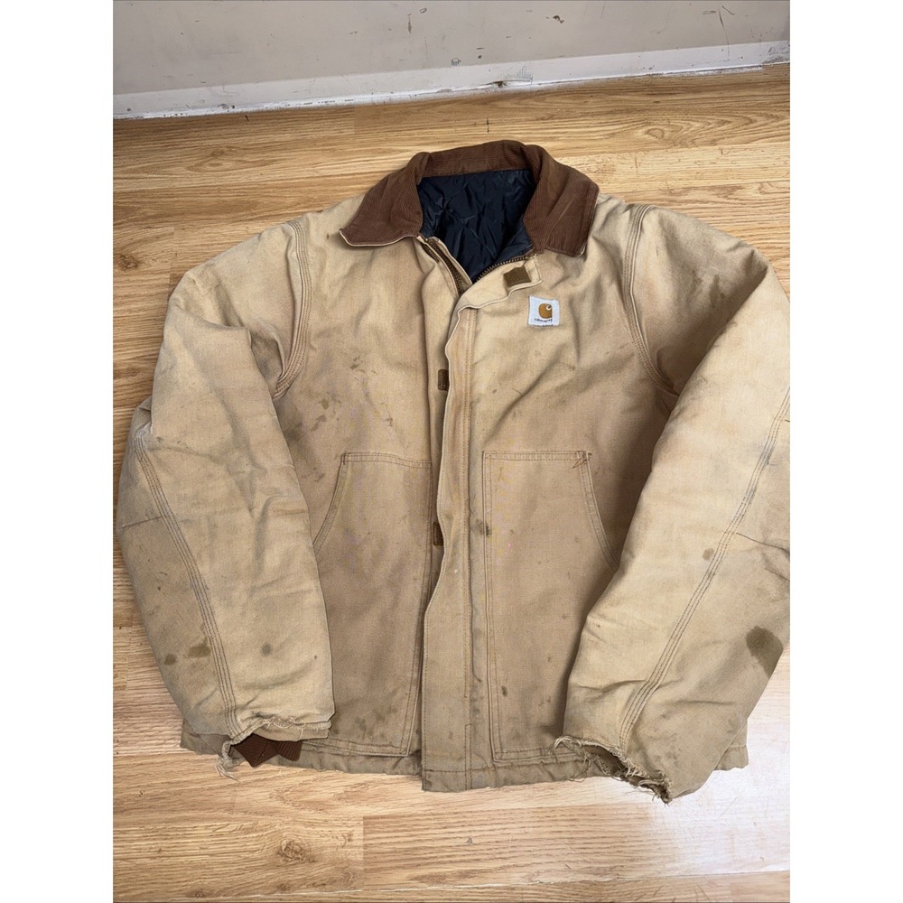 Vintage 90s Carhartt Arctic Tan Detroit Jacket Size Large  Quilt Lined